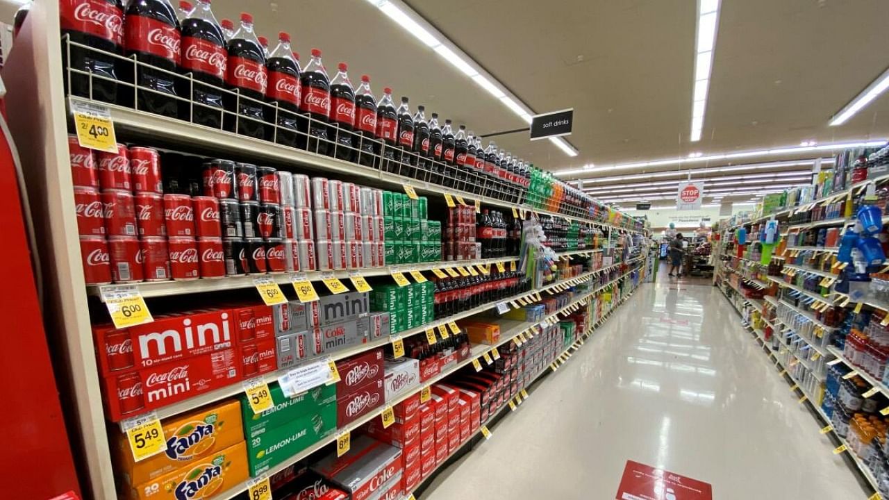 Sodas on shelves at a Vons grocery store in Pasadena, California, US, June 10, 2020. Credit: Reuters Photo