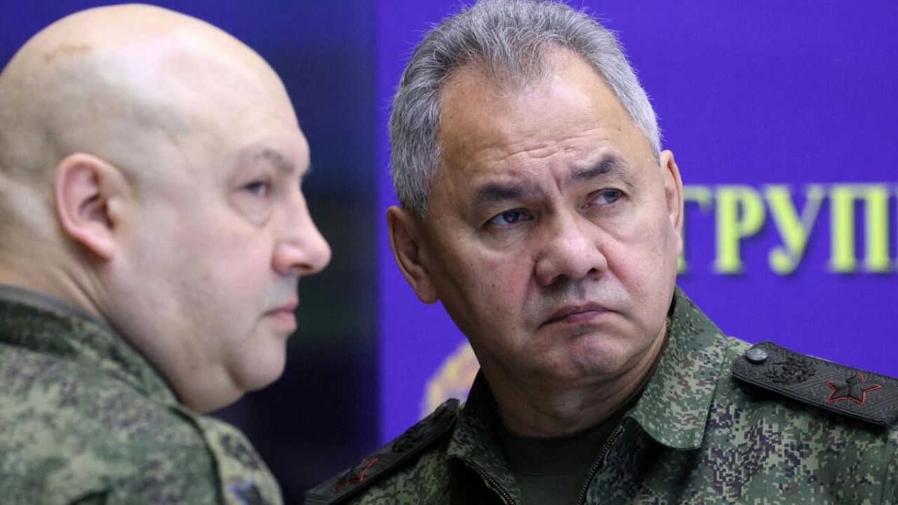 Russian Defence Minister Sergei Shoigu and General Sergei Surovikin visit the Joint Headquarters of the Russian armed forces. Credit: Reuters Photo