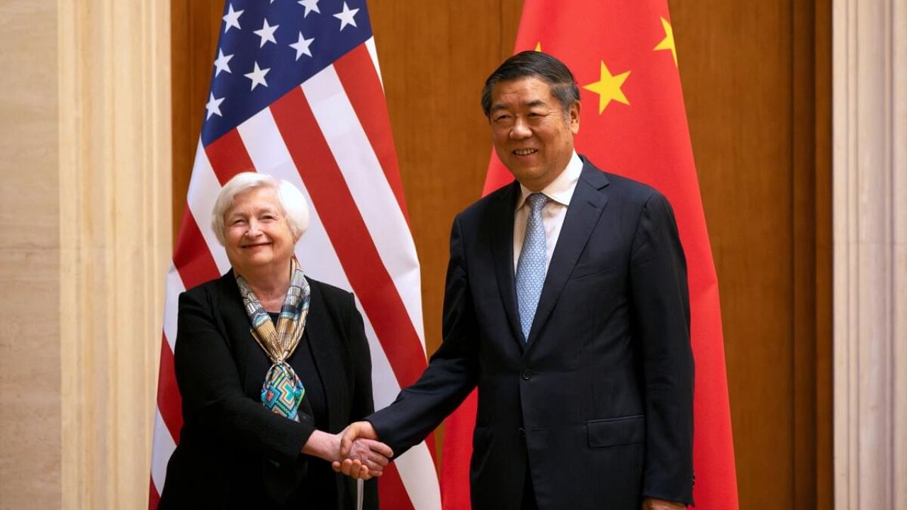 US Treasury Secretary Janet Yellen (left) with Chinese Vice Premier He Lifeng (right) during her visit to China. Credit: Reuters Photo