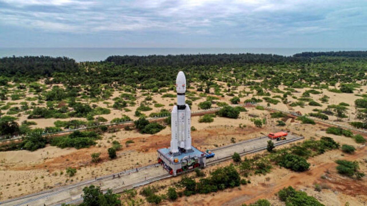 The Launch Vehicle Mark-III (LVM3) M4 vehicle with Chandrayaan-3. Credit: PTI Photo