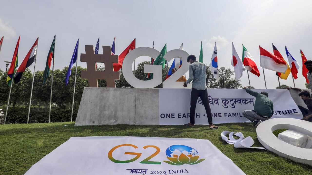 Preparations underway at the venue of the third meeting of G20 Finance Ministers and Central Bank Governors (FMCBG), in Gandhinagar. Credit: PTI Photo