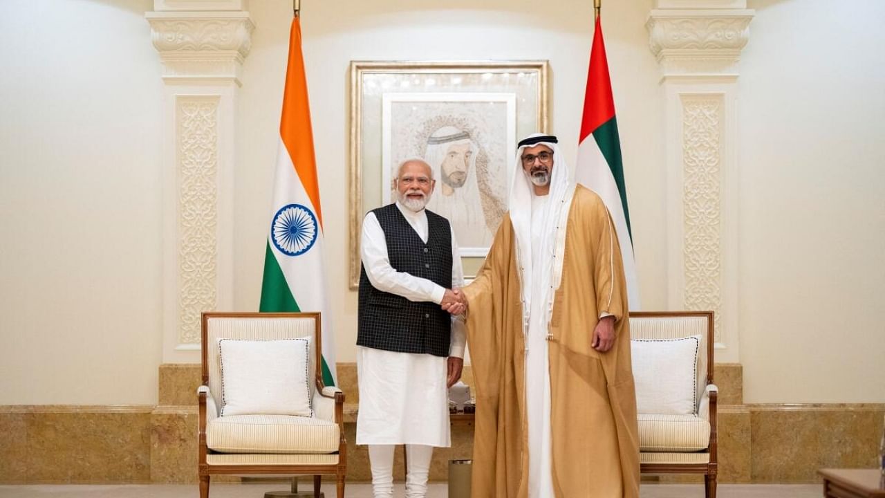 Prime Minister Narendra Modi with UAE President Sheikh Mohamed bin Zayed al Nahyan. Credit: Reuters Photo