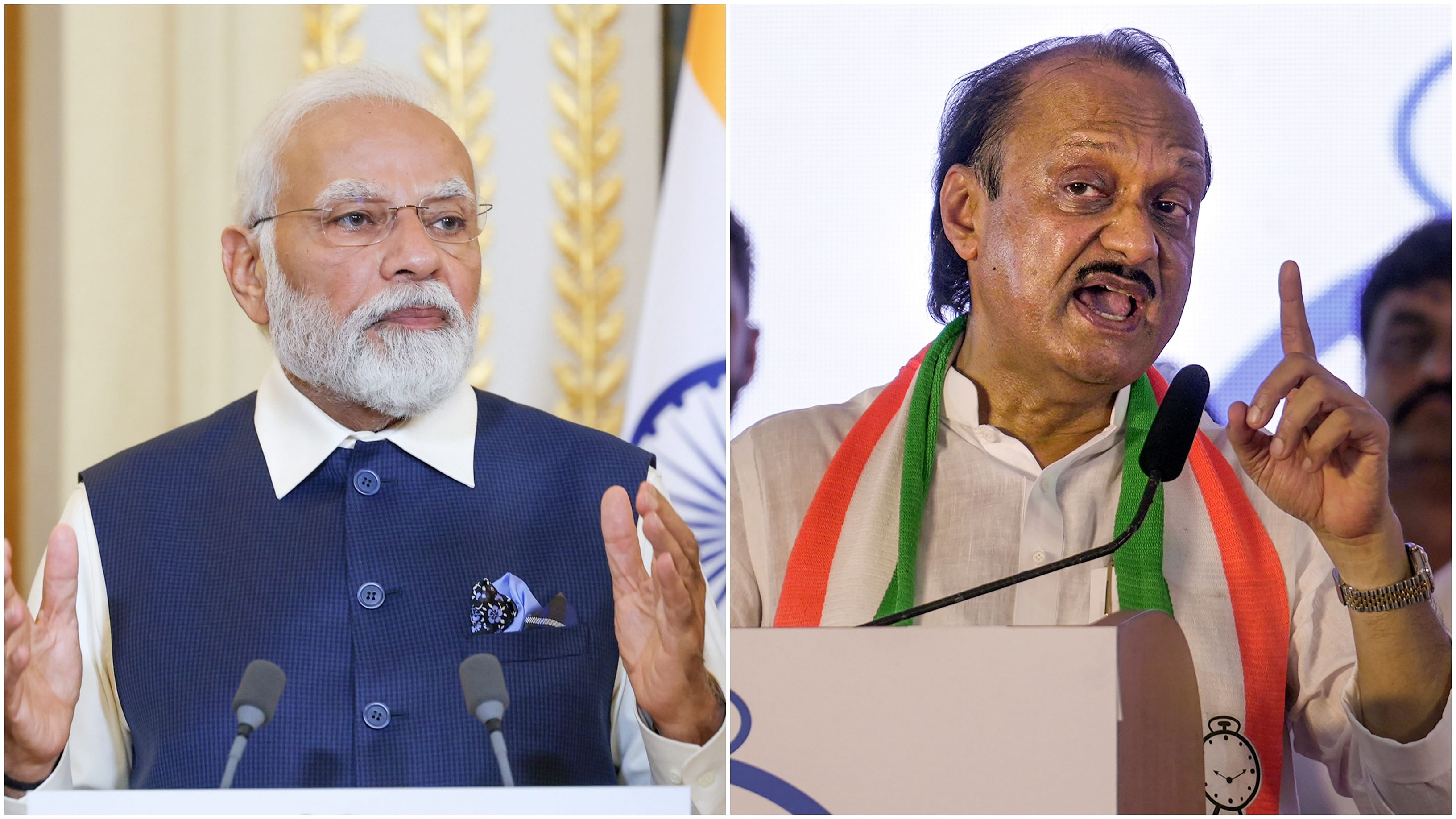 Prime Minister Narendra Modi (L) and Maharashtra Deputy Chief Minister Ajit Pawar (R). Credit: PTI File Photos