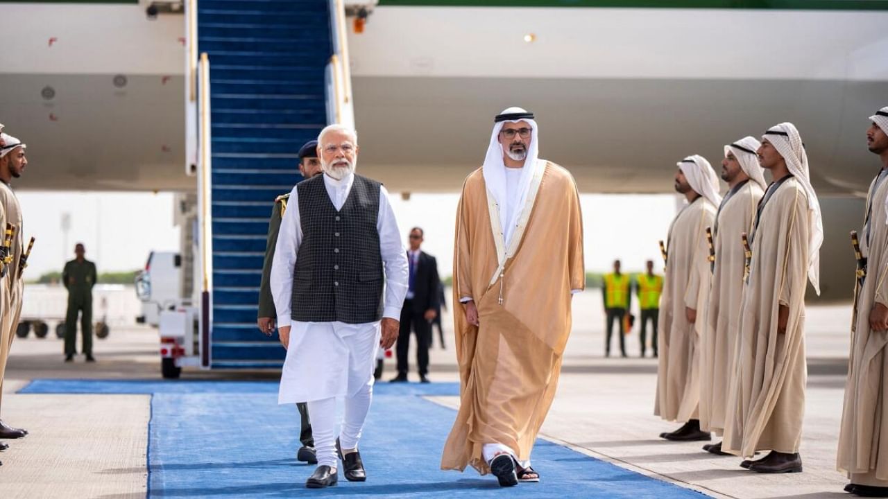 Prime Minister Narendra Modi on his arrival in the UAE. Credit: WAM/Handout via Reuters