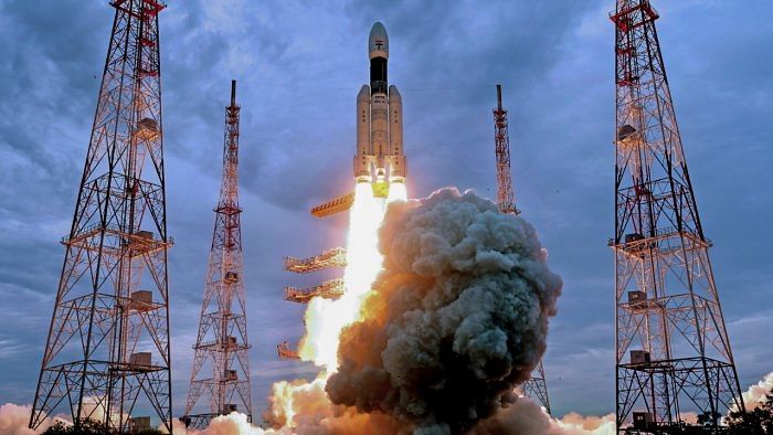 ISRO's Launch Vehicle Mark-III (LVM3) M4 rocket carrying 'Chandrayaan-3' lifts off from the launch pad at Satish Dhawan Space Centre. Credit: PTI File Photo