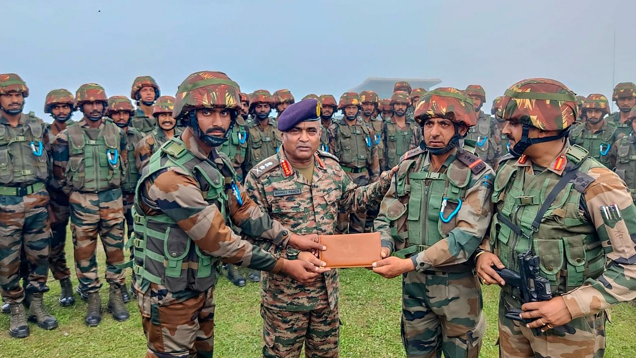 General Manoj Pande visits forward areas along LoC. Credit: PTI Photo