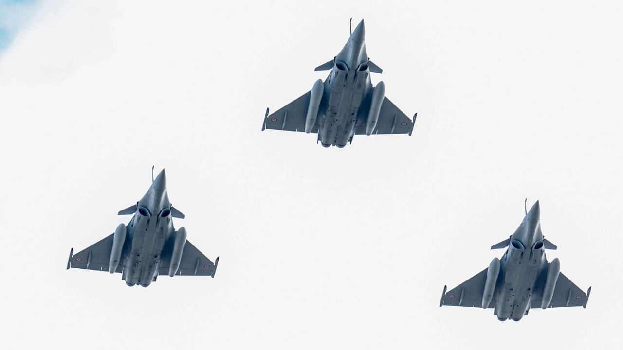 Fly-past of Rafale aircrafts during Bastille Day Parade, in Paris. Credit: PTI Photo