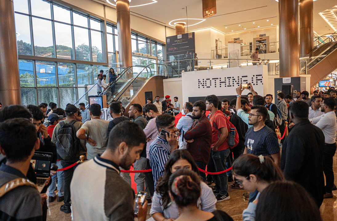 undreds of customers crowded at Nothing Drops store at Lulu Mall, Bengaluru. Picture credit: Nothing India