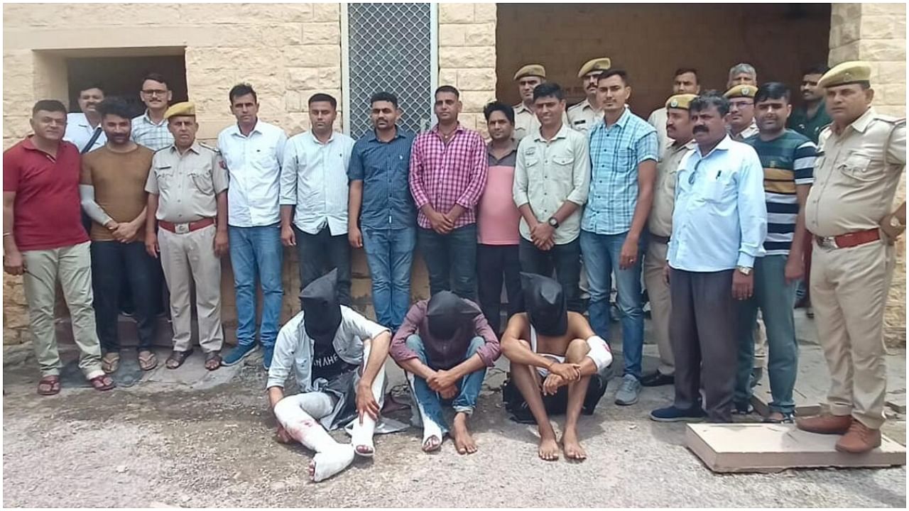 Police with the accused of gang-raping a minor girl after their arrest, in Jodhpur, Sunday, July 16, 2023. Credit: PTI Photo