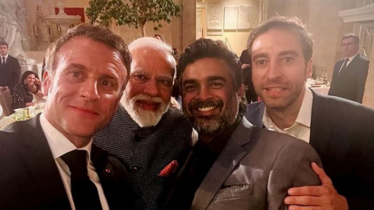 Madhavan further shared how Macron offered to take a selfie with Modi and him. Credit: Instagram/@ actormaddy