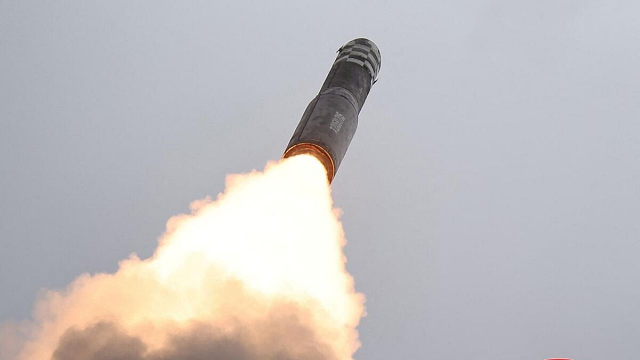 Hwasong-18 intercontinental ballistic missile is launched from an undisclosed location in North Korea in this image released by North Korea's Korean Central News Agency. Credit: Reuters Photo