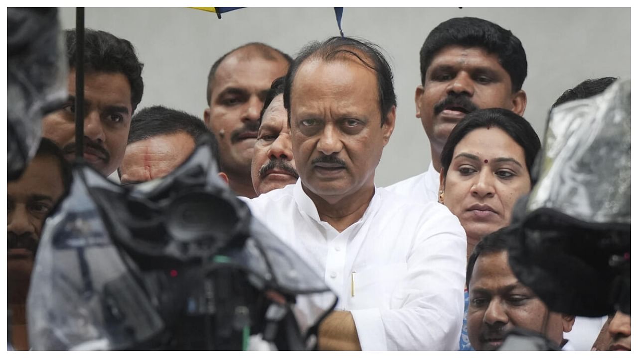 Maharashtra Deputy Chief Minister Ajit Pawar leaves after meeting NCP chief Sharad Pawar at YB Chavan Center, in Mumbai, Monday, July 17, 2023. Credit: PTI Photo