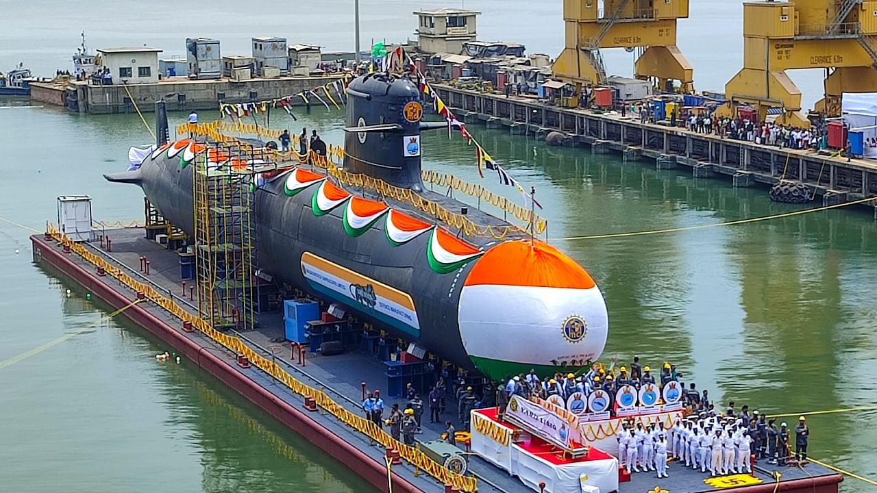 The sixth Scorpene-class Submarine of Project-75, INS Vagsheer, being launched at Mazagon Dock in Mumbai, April 20, 2022. Credit: PTI File Photo