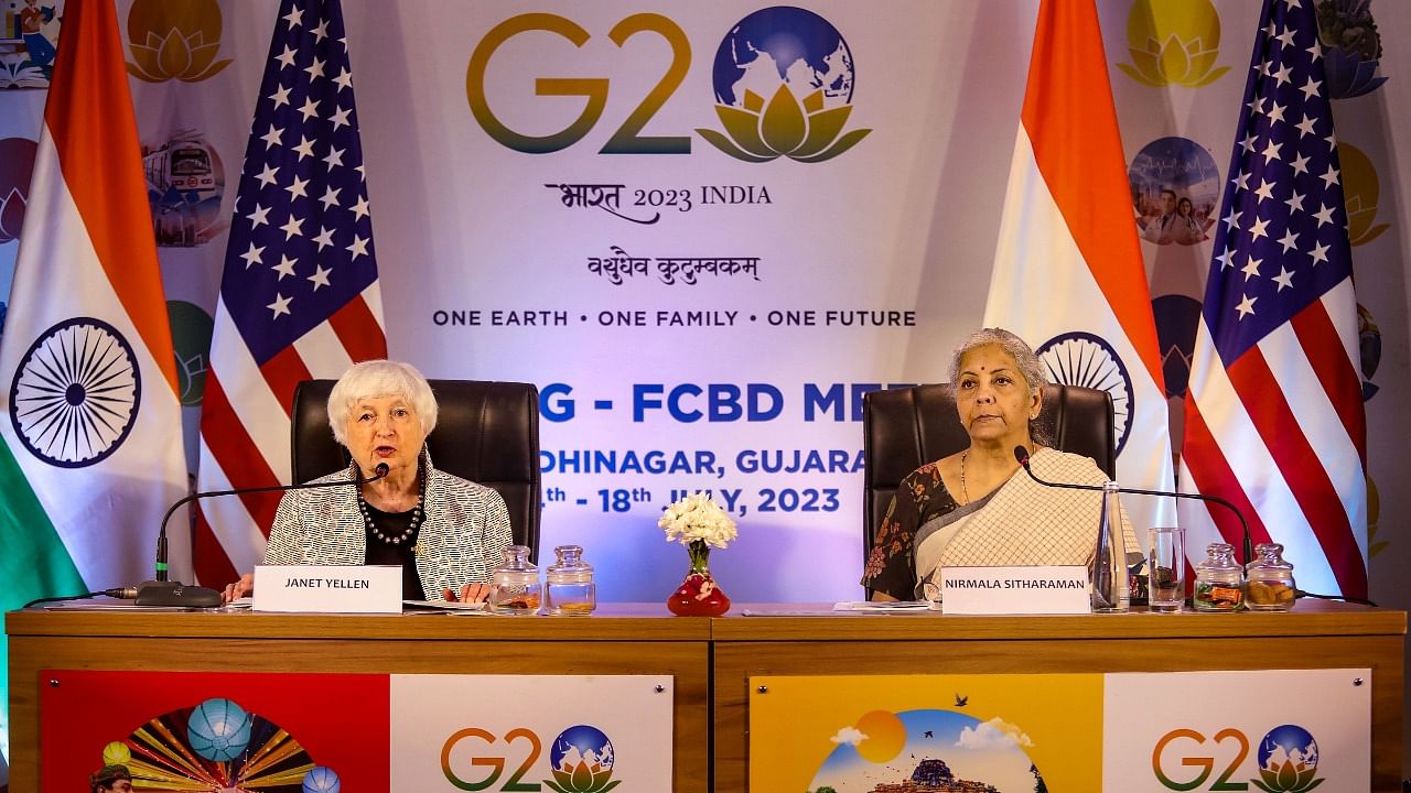 Nirmala Sitharaman with Janet Yellen. Credit: PTI Photo