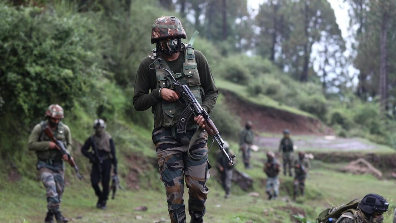 Security personnel during an operation, in Poonch district. Credit: PTI Photo