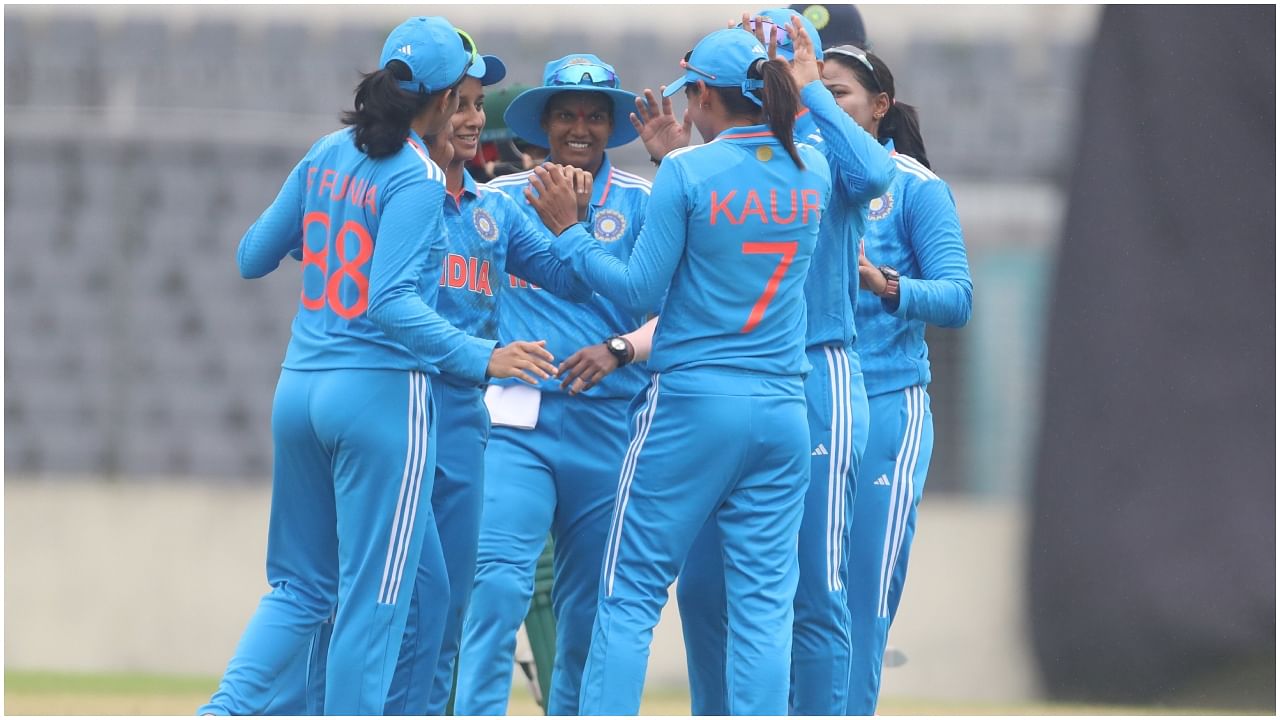 Jemimah (4/3) also chipped in with four wickets, apart from her brilliant fifty. Credit: Twitter/@/BCCIWomen