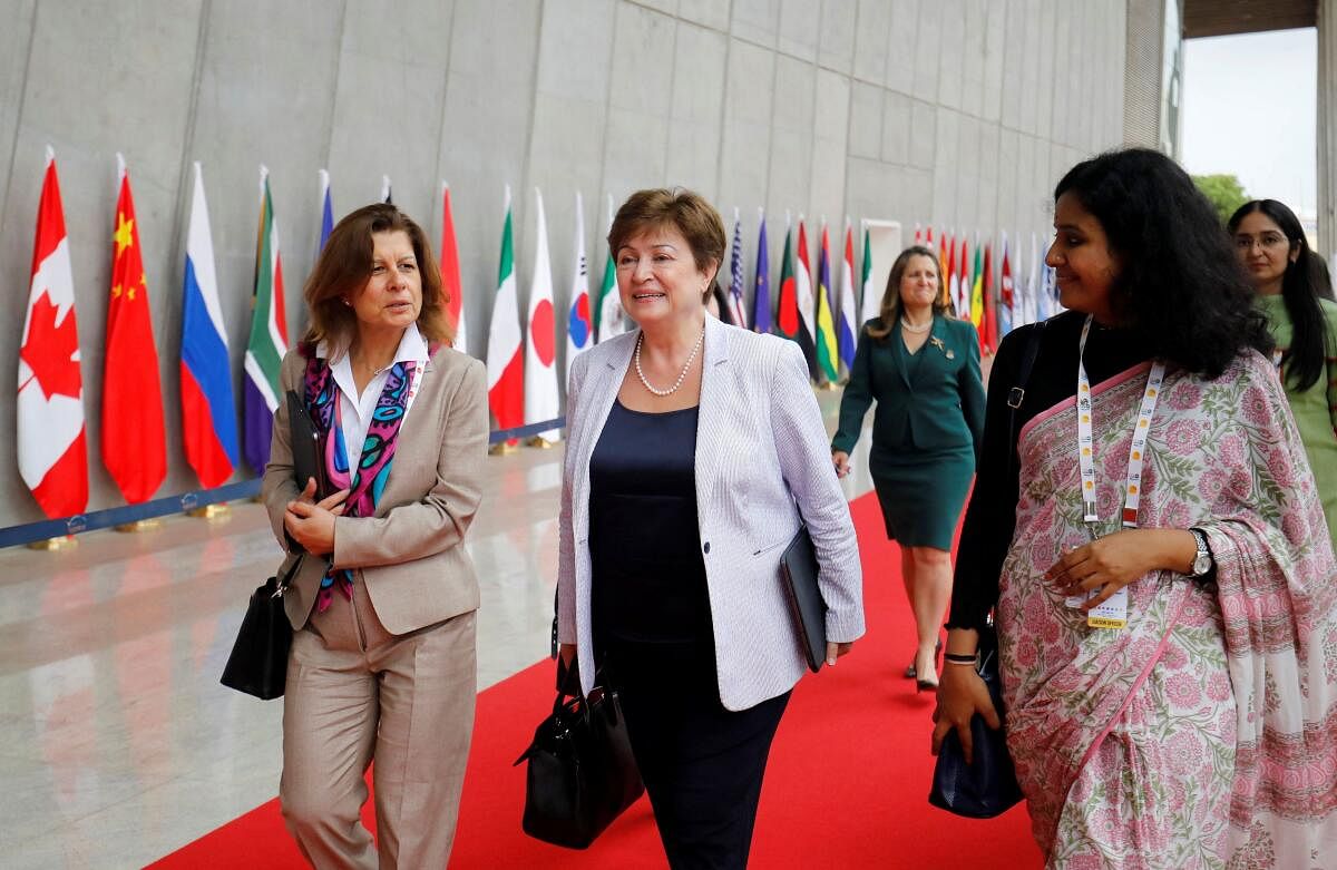 Kristalina Georgieva, Managing Director of the International Monetary Fund, arrives to attend a G20 Finance Ministers' and Central Bank governors' meeting at Gandhinagar, India, July 18, 2023. Credit: Reuters Photo