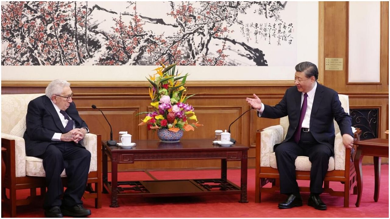 Chinese President Xi Jinping and Henry Kissinger, former U.S. secretary of state, attend a meeting at the Diaoyutai State Guesthouse in Beijing, China July 20, 2023. Credit: Reuters Photo