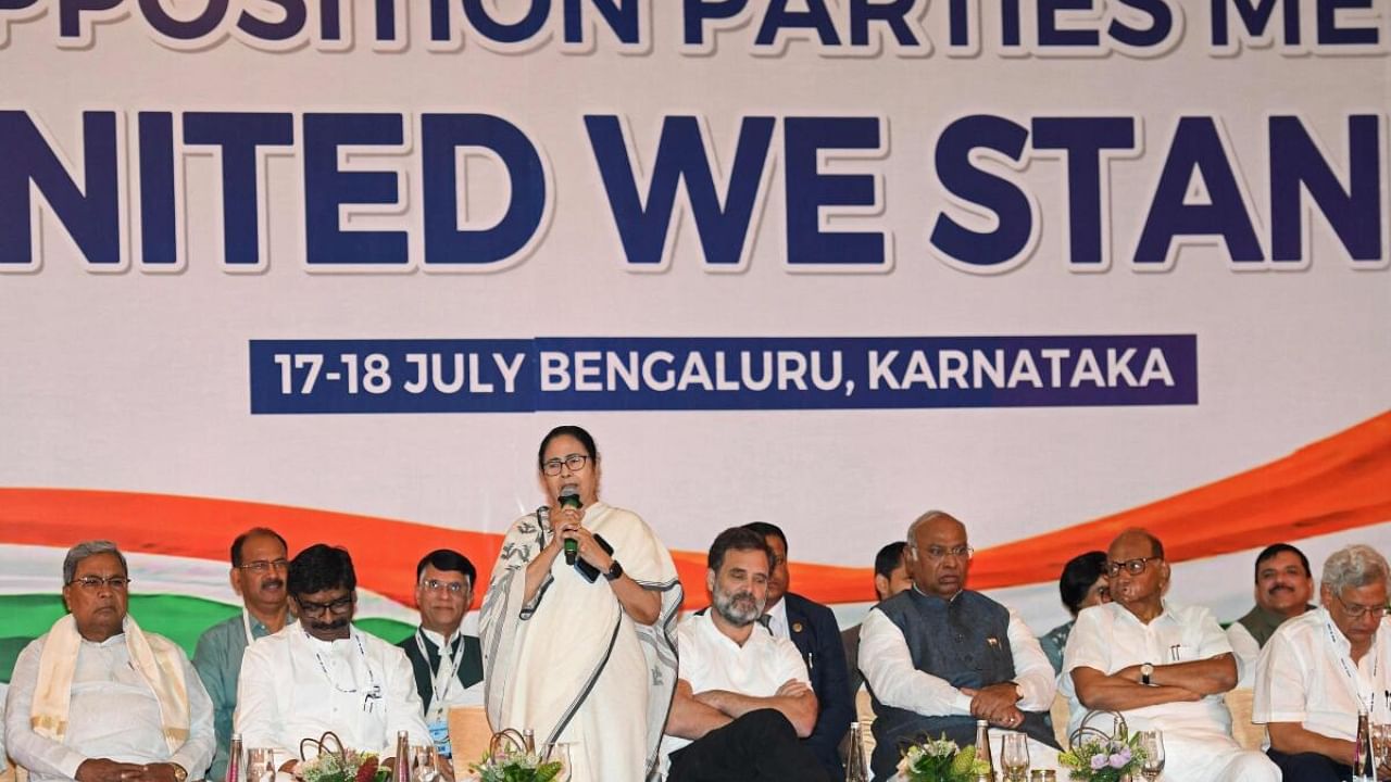 The conclave of 26 parties in Bengaluru on Monday and Tuesday decided to call themselves I.N.D.I.A, which they expect will help them to counter the BJP on the nationalism plank that it has tried to appropriate. Credit: PTI Photo