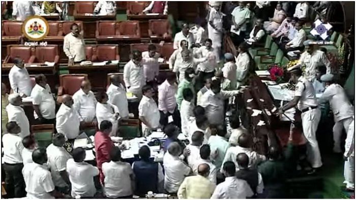 When the day’s session started earlier on, BJP lawmakers raised the issue of the Congress government deploying IAS officers for the ‘United We Stand’ meeting. Credit: Credit: Screengrab/ NIC webcast