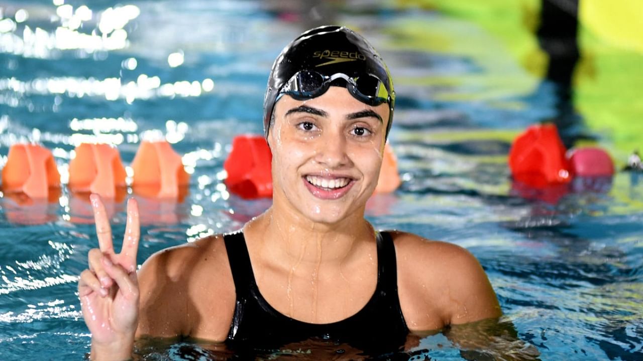 Rujuta Khade of Maharashtra won the gold in the 50M Butterfly Open Category Women, at the 74th Senior National Aquatic Championships 2021, at Basavanagudi Aquatic Centre, in Bengaluru on Tuesday. Credit: DH Photo