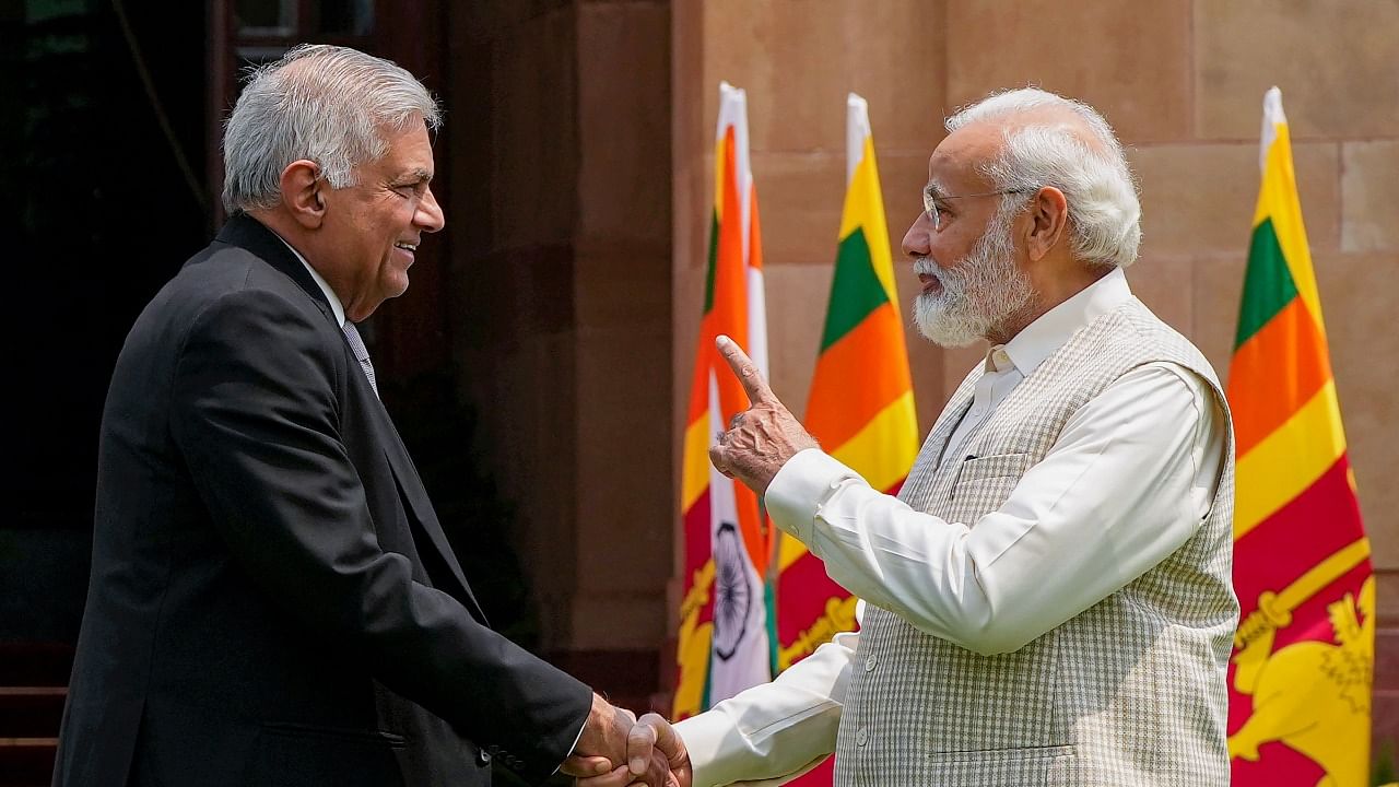 PM Modi with Sri Lankan President. Credit: PTI Photo