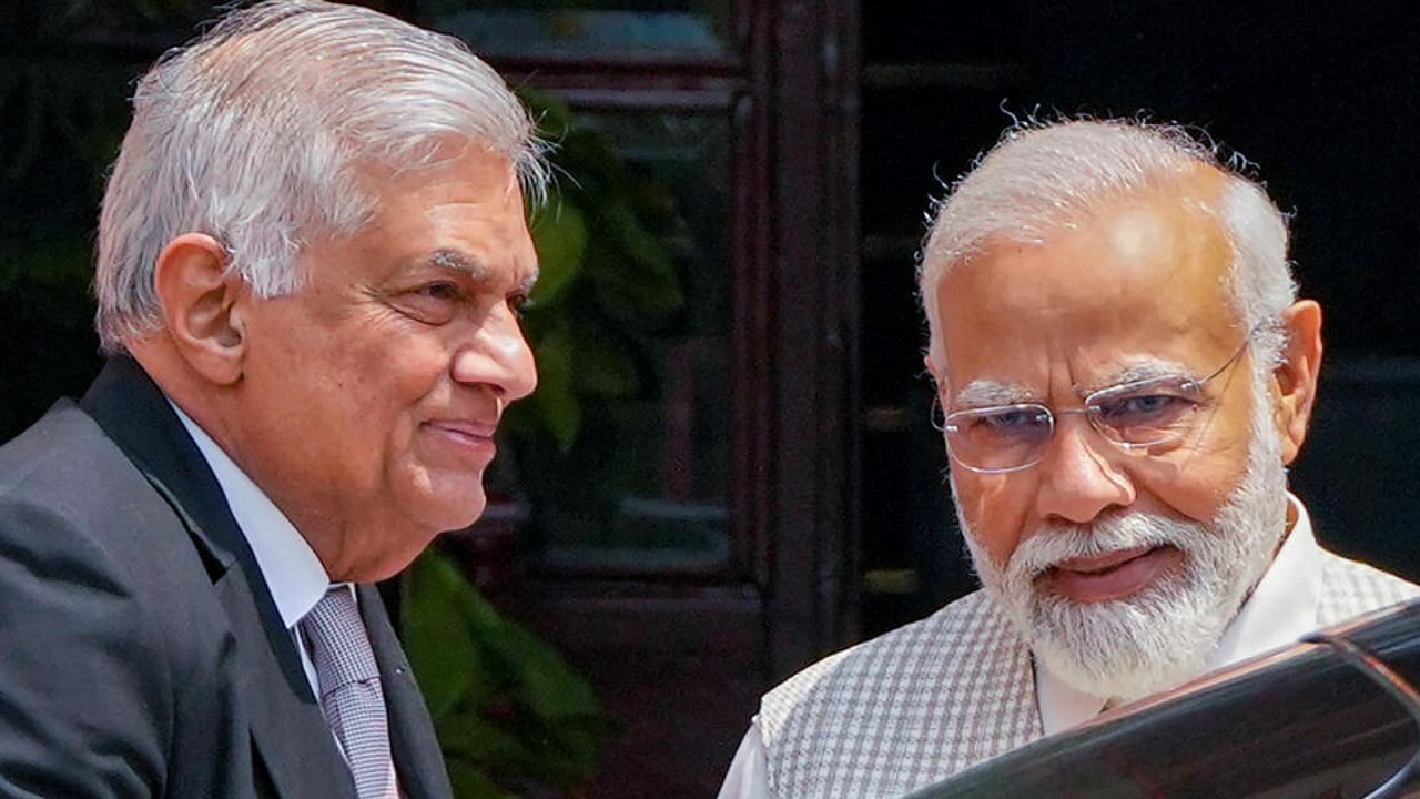 Prime Minister Narendra Modi with President of Sri Lanka Ranil Wickremesinghe. Credit: PTI Photo