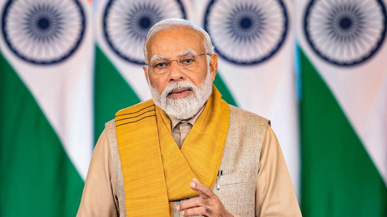 Prime Minister Narendra Modi digitally addresses G20 Labour and Employment Ministers' Meet. Credit: PTI Photo