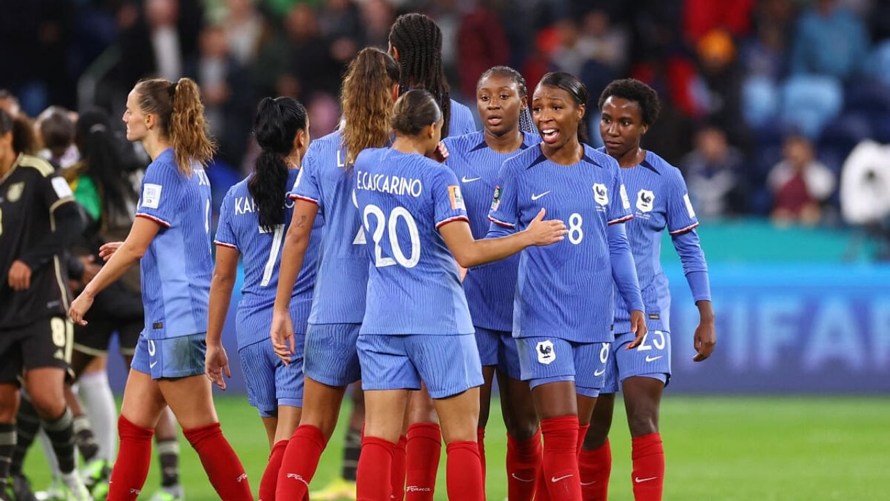 France's Estelle Cascarino and Grace Geyoro react after the match. Credit: Reuters Photo