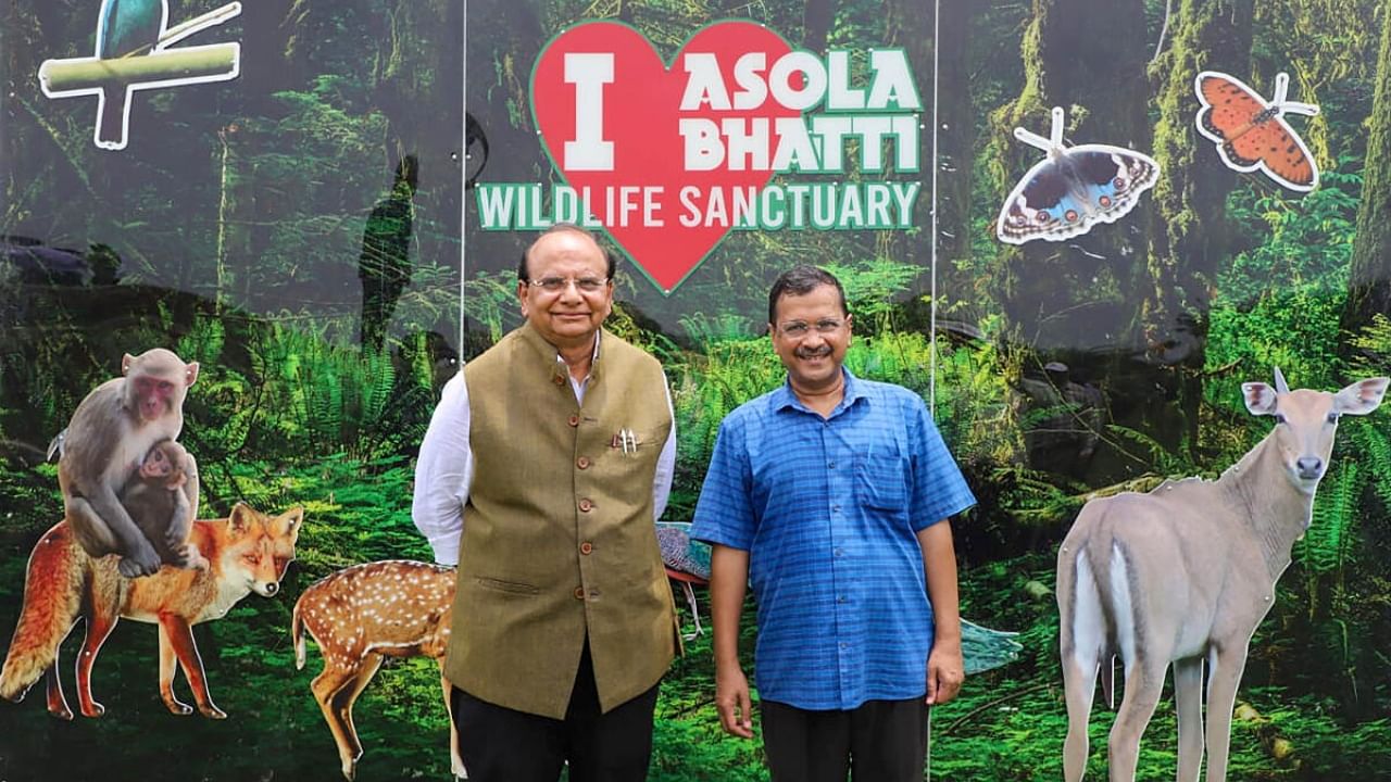 Delhi Lieutenant Governor Vinai Kumar Saxena and Delhi Chief Minister Arvind Kejriwal during Van Mahotsav 2023, in New Delhi. Credit: PTI Photo