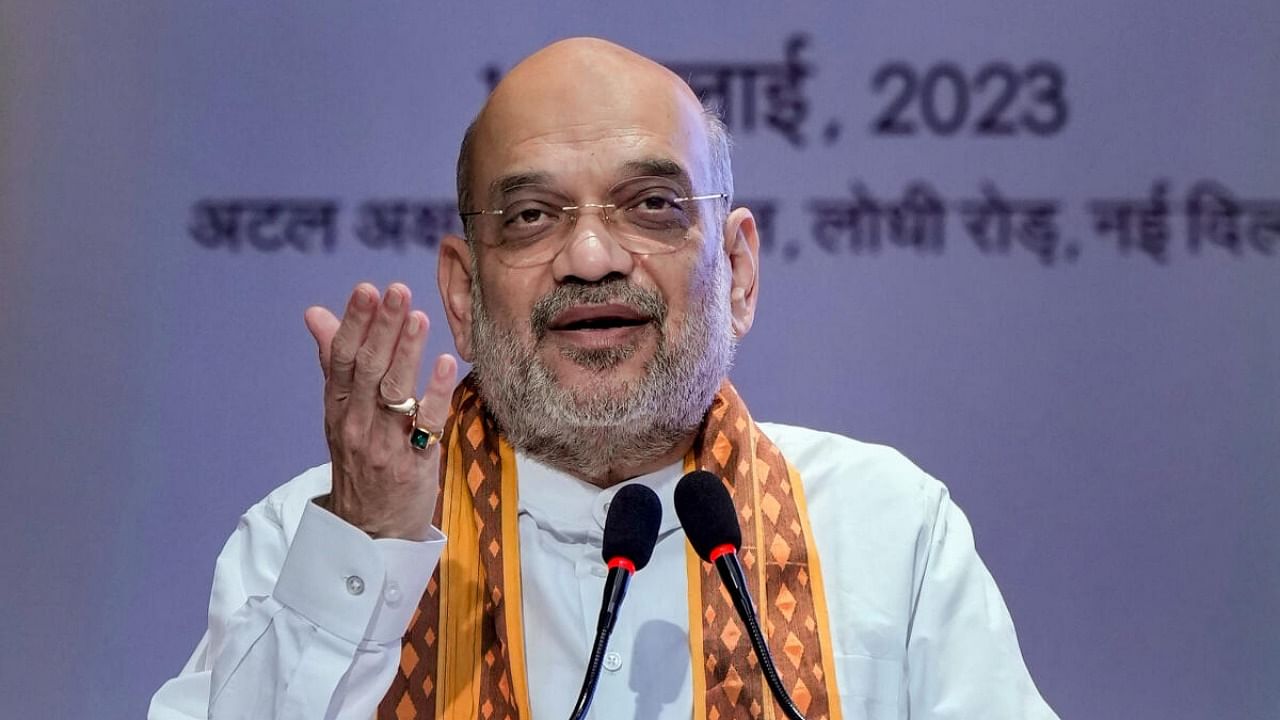 Union Minister for Home Affairs and Cooperation Amit Shah addresses during the launch of 'CRCS- Sahara Refund Portal', in New Delhi. Credit: PTI Photo