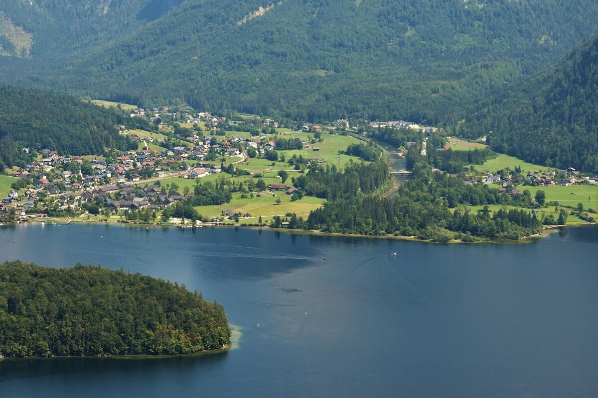 A typical Austrian village surrounded by cultivated forest at Hallstatt. Sahana Kulur