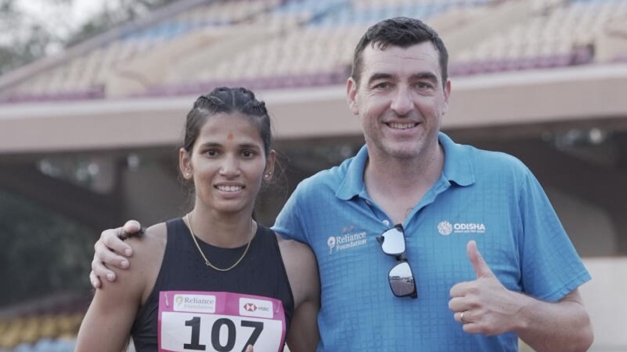 Hurdler Jyothi Yarraji (left) with her coach James Hillier at the Reliance Foundation in Bhubaneswar. Credit: DH Photo