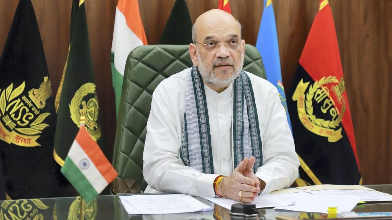 Union Minister for Home Affairs and Cooperation Amit Shah lays the foundation stone of 108 feet tall statue of Lord Shri Ram in Kurnool. Credit: PTI Photo