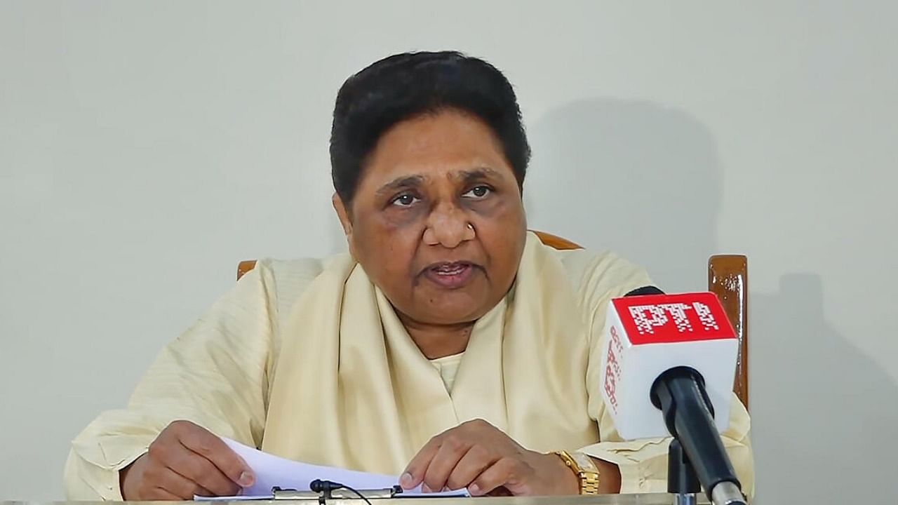  Bahujan Samaj Party (BSP) chief Mayawati speaks with the media, in New Delhi. Credit: PTI File photo