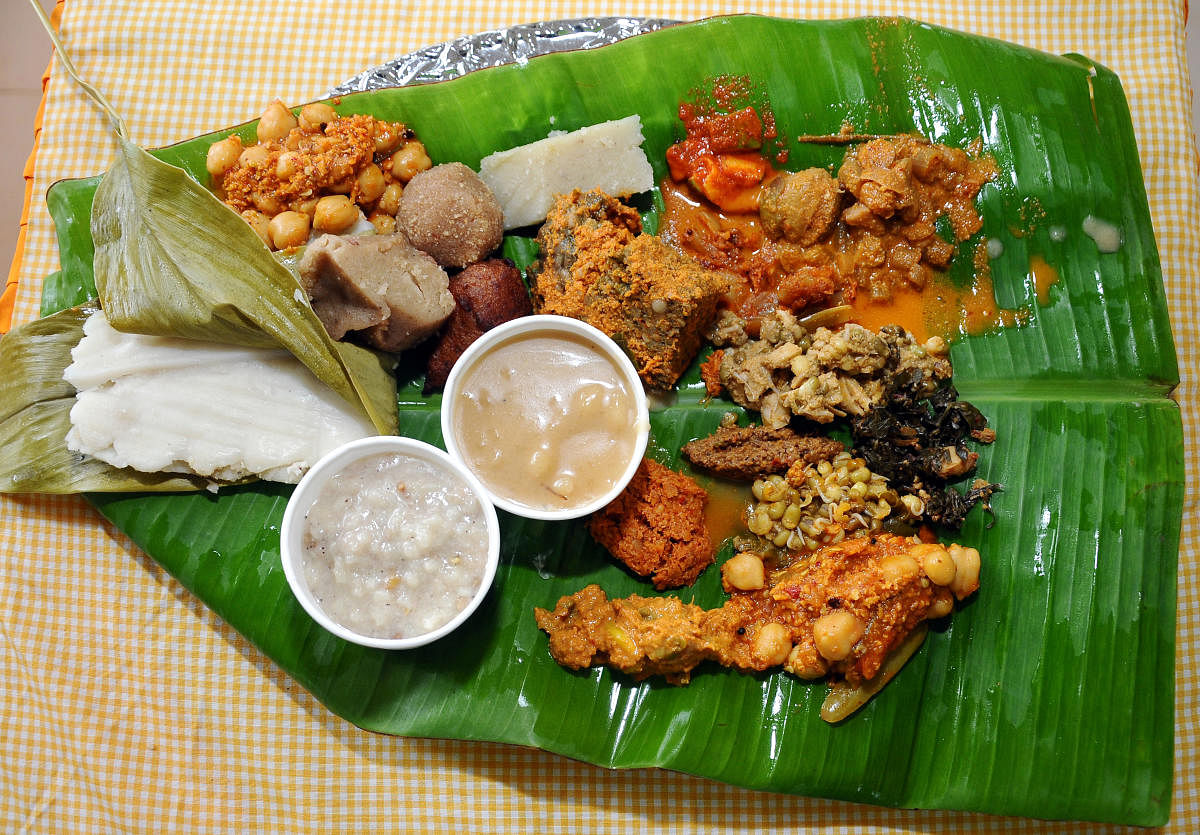 Aati delicacies prepared by the Mangalore Taluk Mahila Mandalagala Okkotta. DH photo/Govindraj Javali
