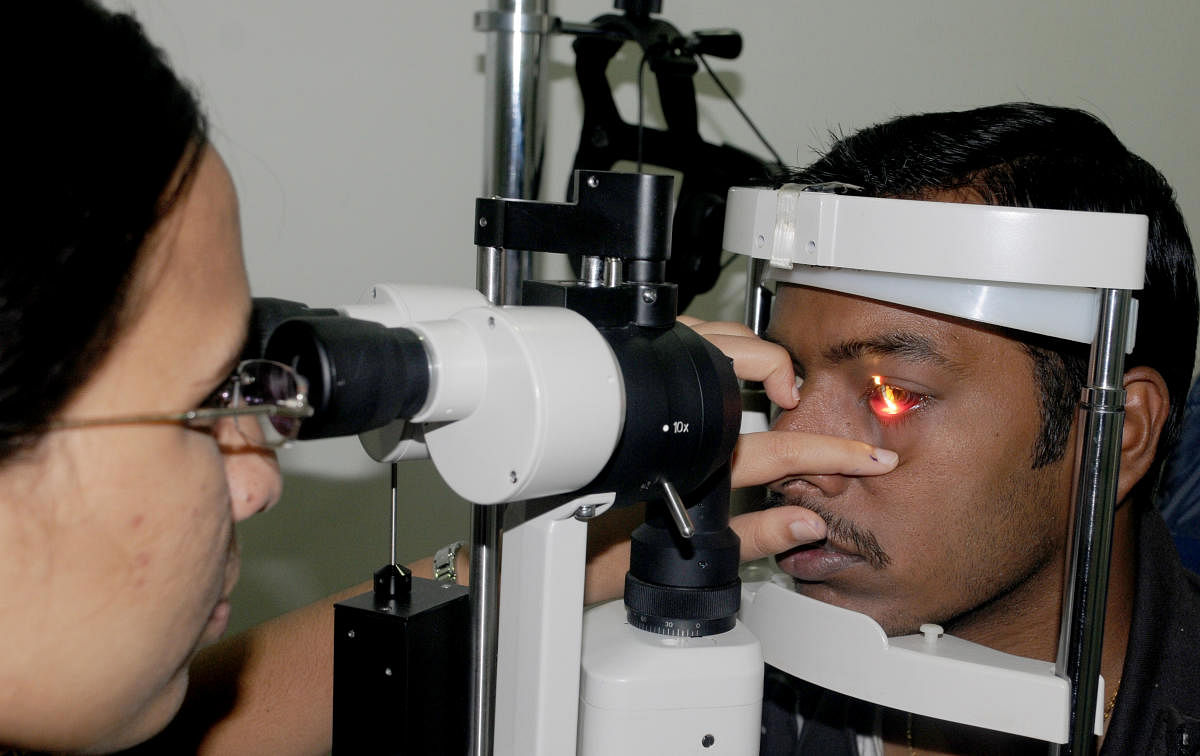 A conjunctivitis patient being treated at Sankara Eye Hospital. Credit: DH Photo/ P Samson Victor