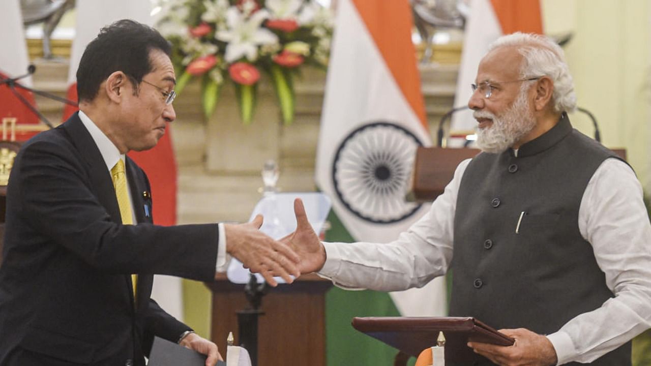 PM Modi with Japanese PM Kishida. Credit: PTI File Photo