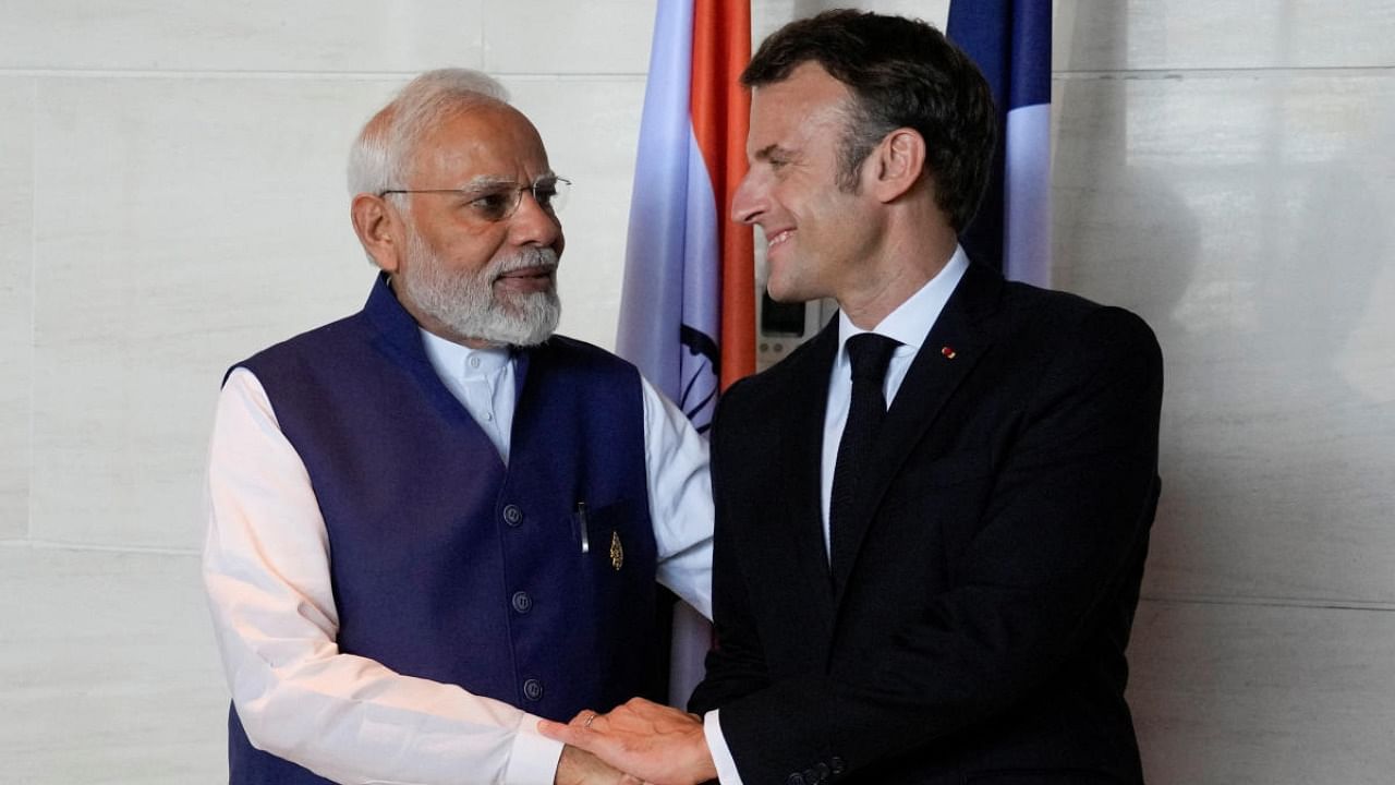 Prime Minister Narendra Modi and French President Emmanuel Macron. Credit: Reuters Photo