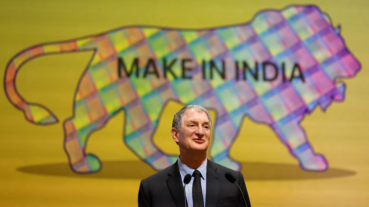 Mark Papermaster, Chief Technology Officer of US chipmaker Advanced Micro Devices (AMD), addresses the audience during the 'SemiconIndia 2023'. Credit: Reuters Photo
