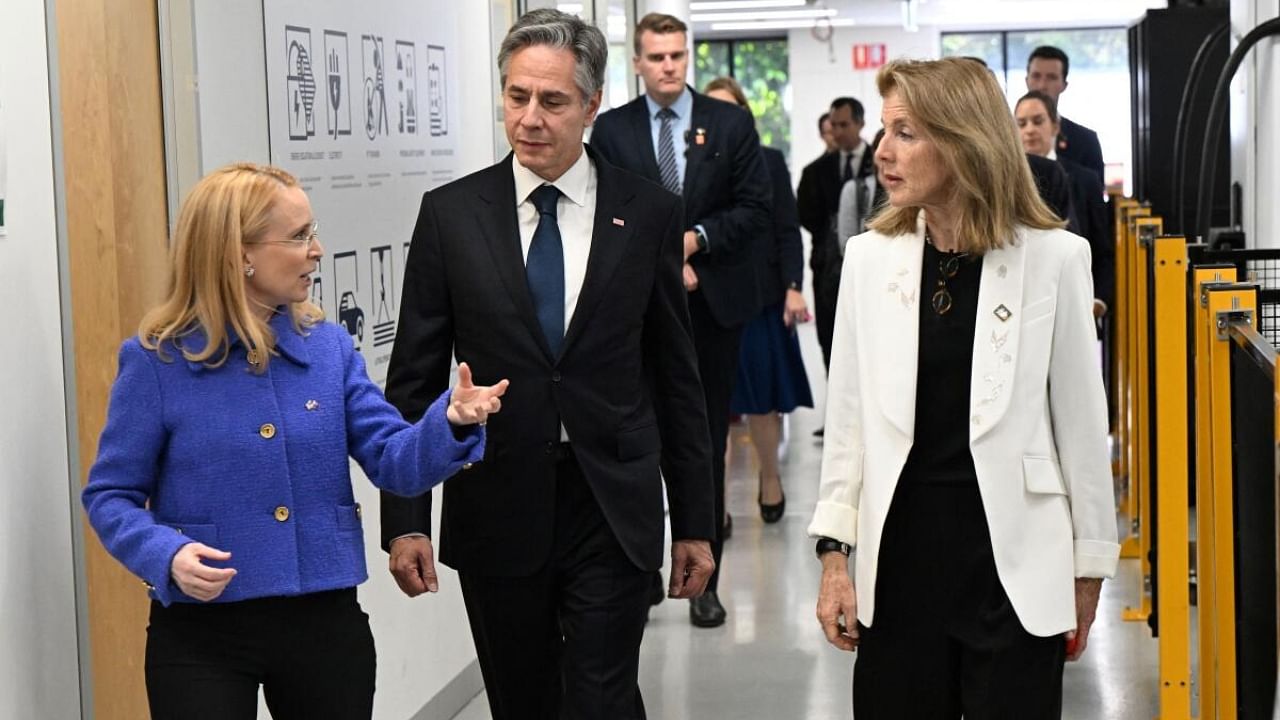 Tritium CEO Jane Hunter, US Secretary of State Antony Blinken and US Ambassador to Australia, Caroline Kennedy are seen during a tour of Tritium as part of AUSMIN talks in Brisbane, July 28, 2023. Credit: AAP Image/Darren England via Reuters Photo