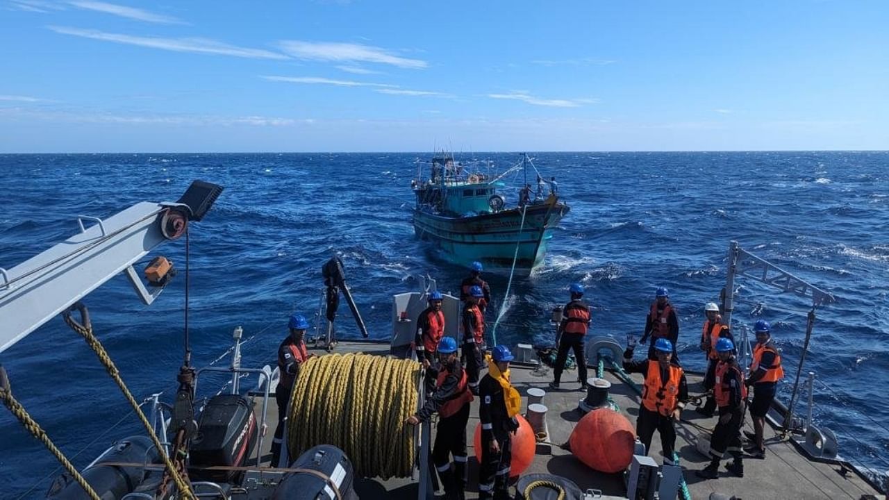 The fishermen were rescued by Indian Naval Ship (INS) Khanjar. Credit: X/@IN_HQENC