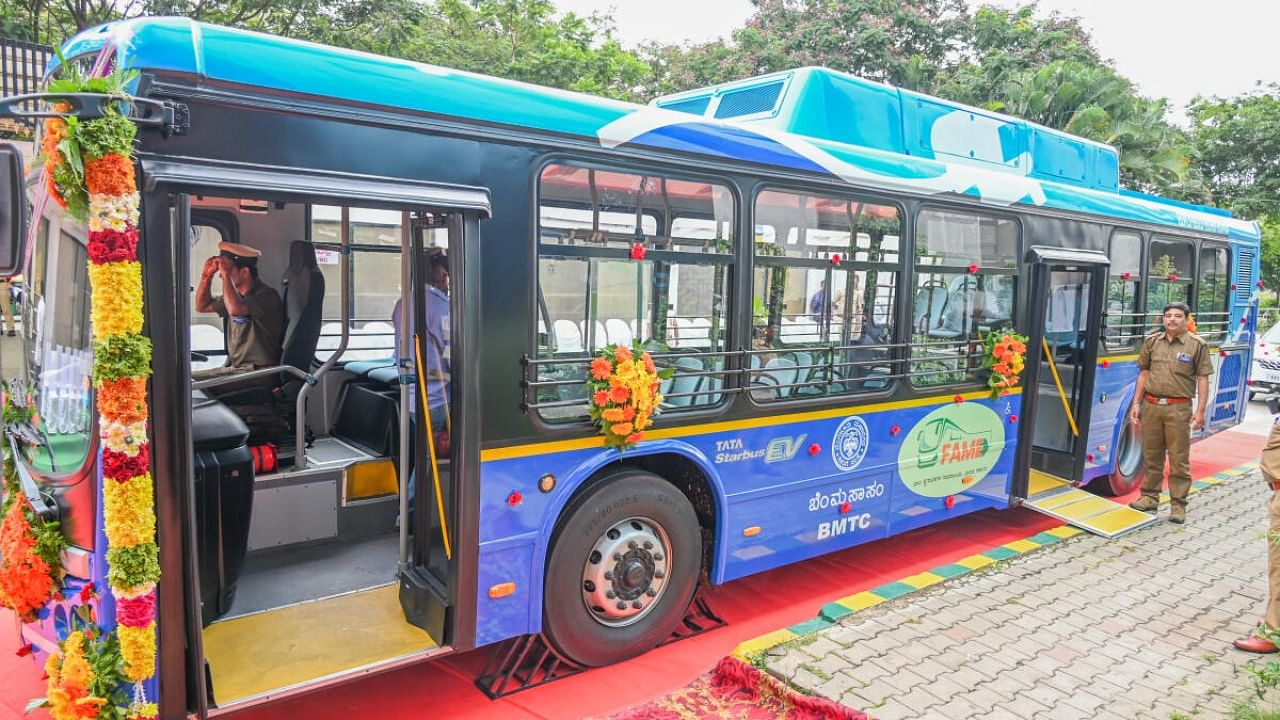 The buses were flagged off at the BMTC head office on Friday. Credit: DH Photo/S K Dinesh