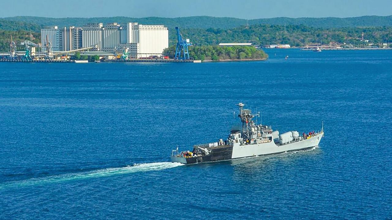 Indian Naval Ship Khanjar, mission deployed in the Southern IOR, arrives at Trincomalee, Sri Lanka for an operational turnaround. Credit: PTI Photo