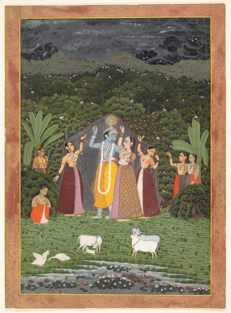 Krishna and the gopis take shelter from the rain, Jaipur, India (c 1760). (Pic courtesy The Metropolitan Museum of Art)