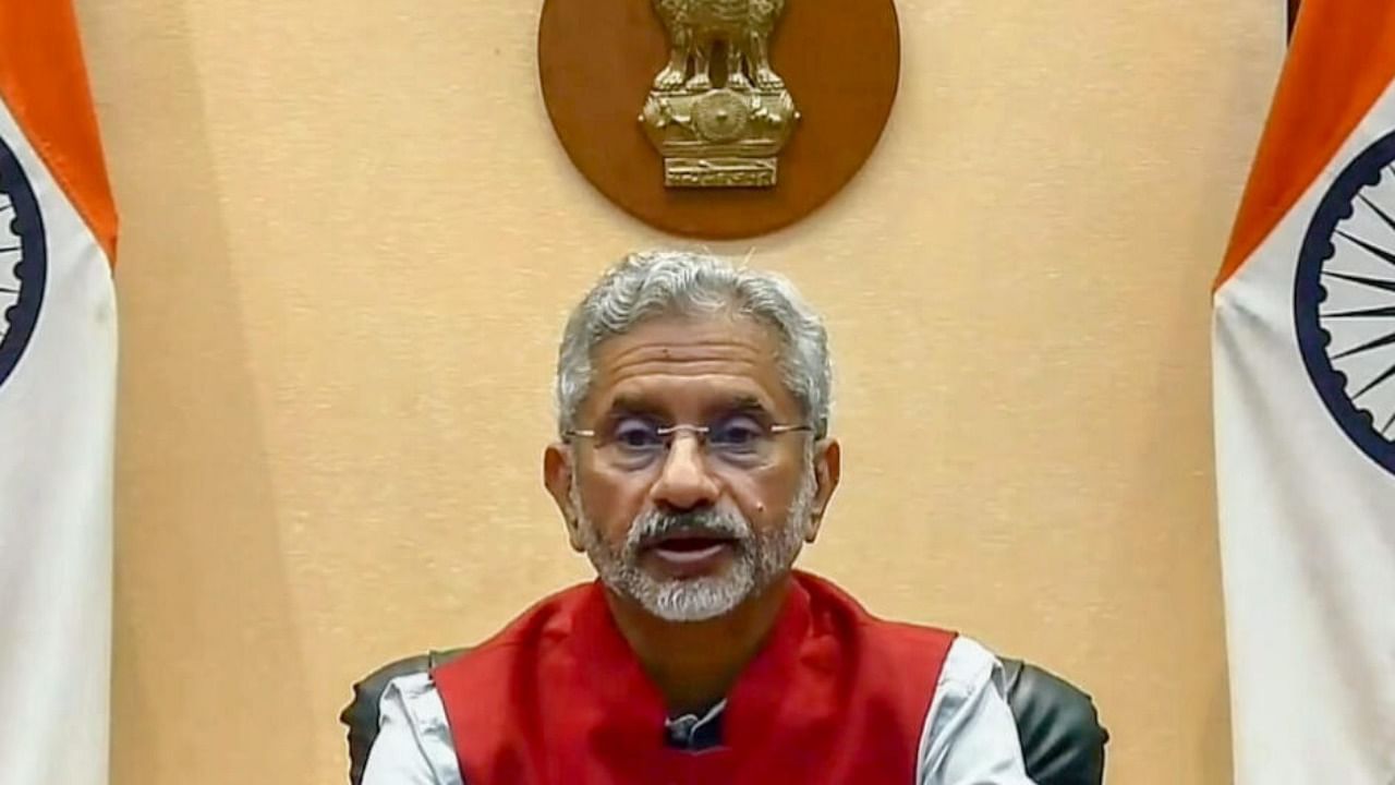 External Affairs Minister S Jaishankar speaks at the Semicon India Conference 2023 via a video conference. Credit: PTI Photo