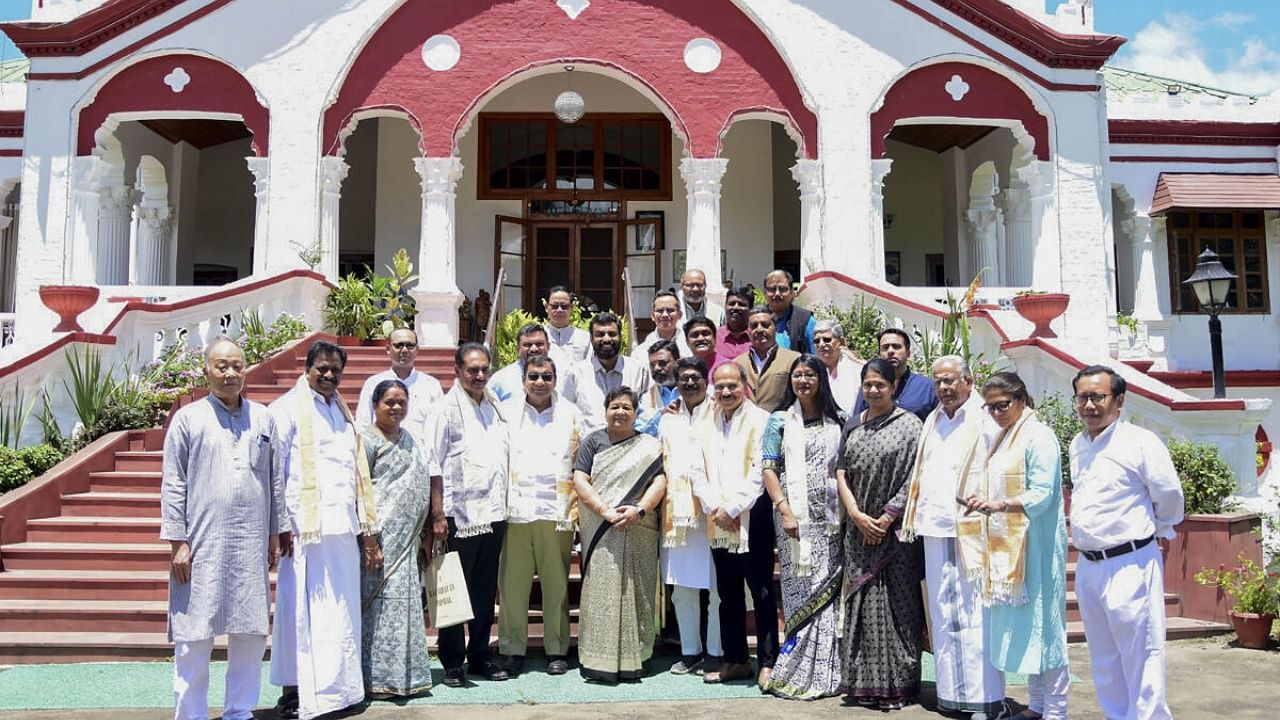 I.N.D.I.A delegation at Manipur Raj Bhavan. Credit: PTI Photo