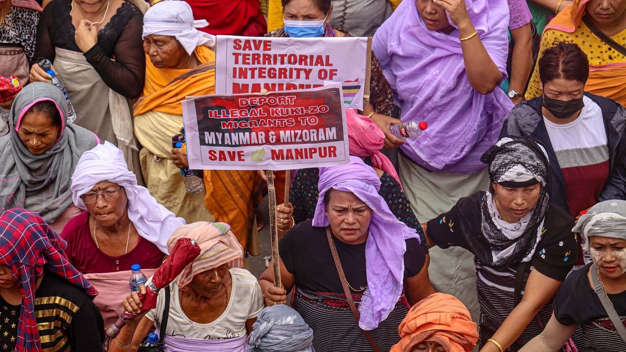 <div class="paragraphs"><p>Meiteis participate in a rally organised by the Coordinating Committee on Manipur Integrity (COCOMI), in Imphal, Saturday, July 29, 2023. </p></div>