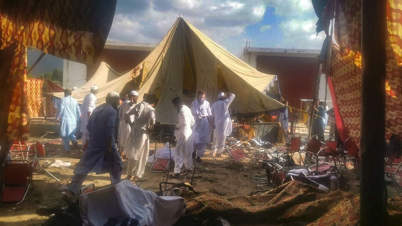 Rescue operation being carried out after a bomb explosion in the Bajur district of Khyber Pakhtunkhwa, Sunday, July 30, 2023. Credit: PTI Photo