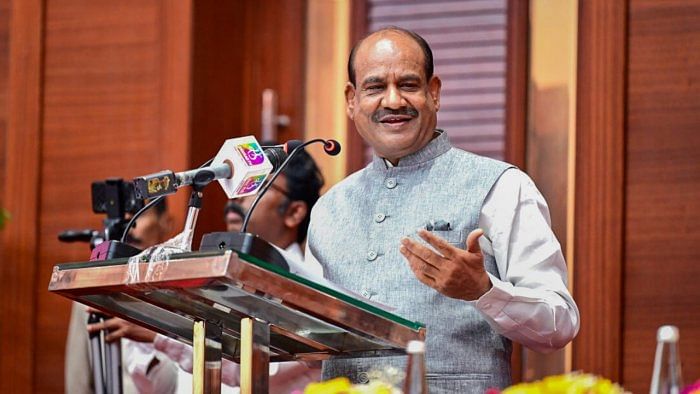 Lok Sabha Speaker Om Birla speaks during the inauguration of the new building of the Assam Legislative Assembly, in Guwahati. Credit: PTI Photo